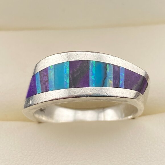 Native American Sugilite Turquoise Opal Inlay Ring Size 7.5 Unknown Artist Fish - Picture 2 of 16